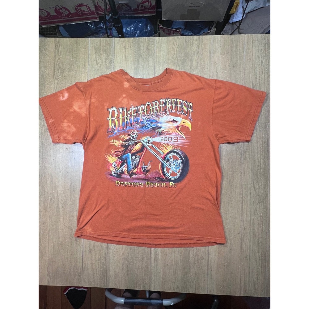 Anvil Biketoberfest 2009 Daytona Beach Florida Biker Graphic T-Shirt Orange XL
